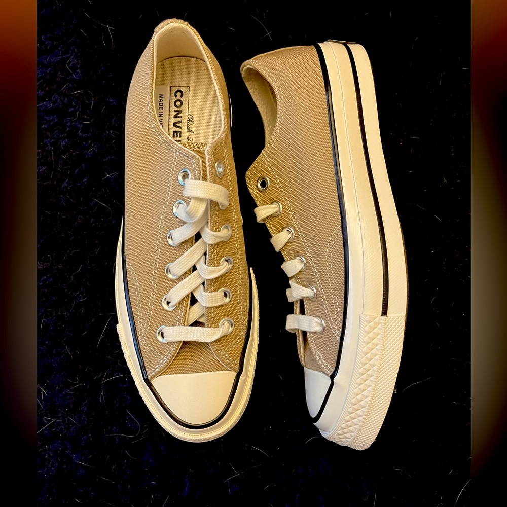 Converse Canvas Low Top Sneakers in Tan and White - Picture 2 of 11